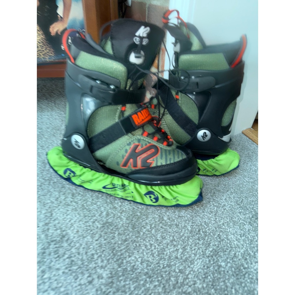 K2 Raider‎ Ice Kids Adjustable Ice Skates Size 1-5 Green Black Orange
